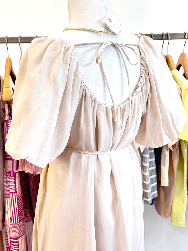 Puff Sleeve Tie-Back Dress