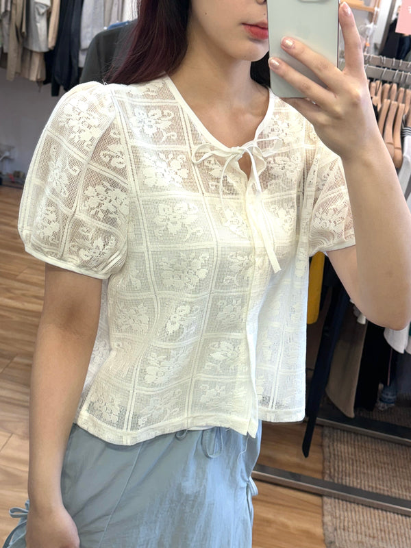 Summer Lace Puff-sleeve Top