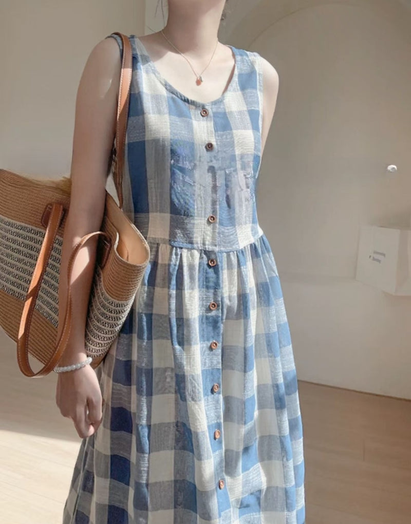 Linen checked sweet dress
