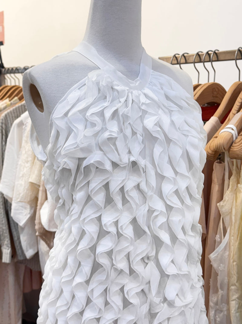 White Ruffe Texture Dress