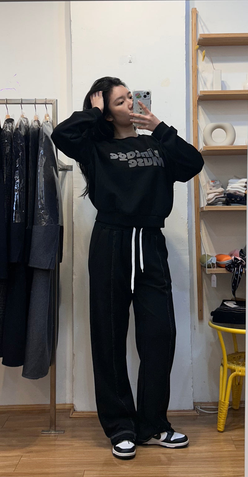 Black Fleece-Lined Sweatshirt