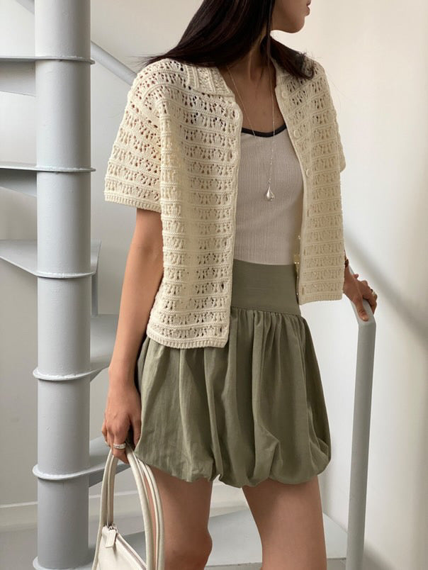 Short-Sleeve Knit Hollow-Out Shirt