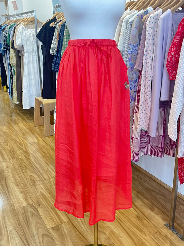 100% Linen Summer Red Rose Long skirt