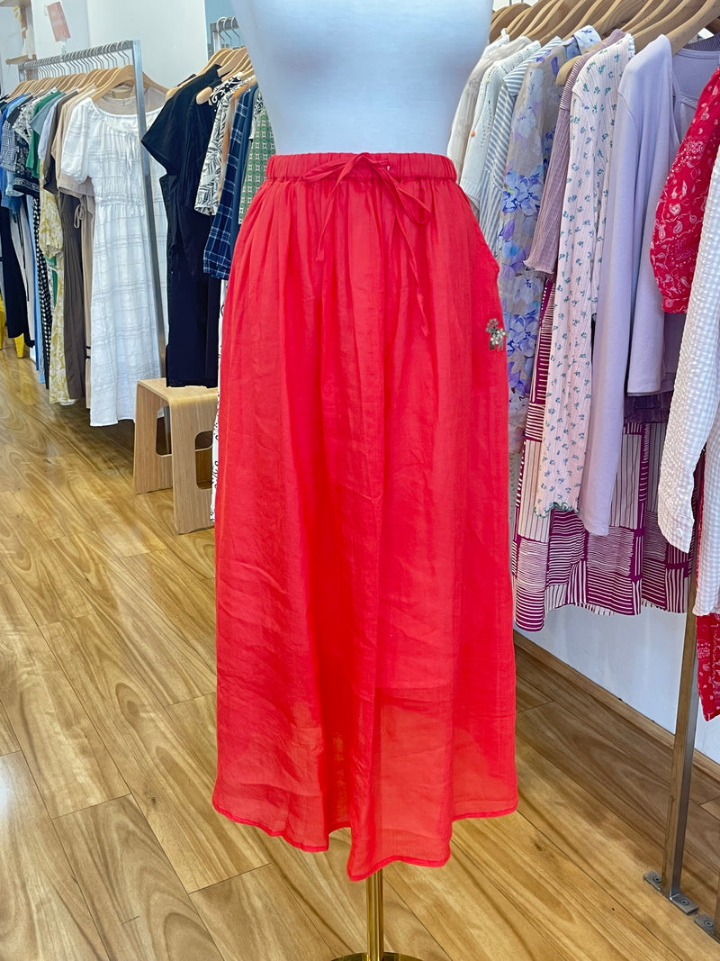 100% Linen Summer Red Rose Long skirt