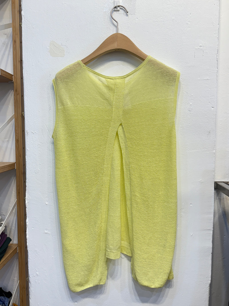 Yellow Knit Sleeveless Top with Back Slit