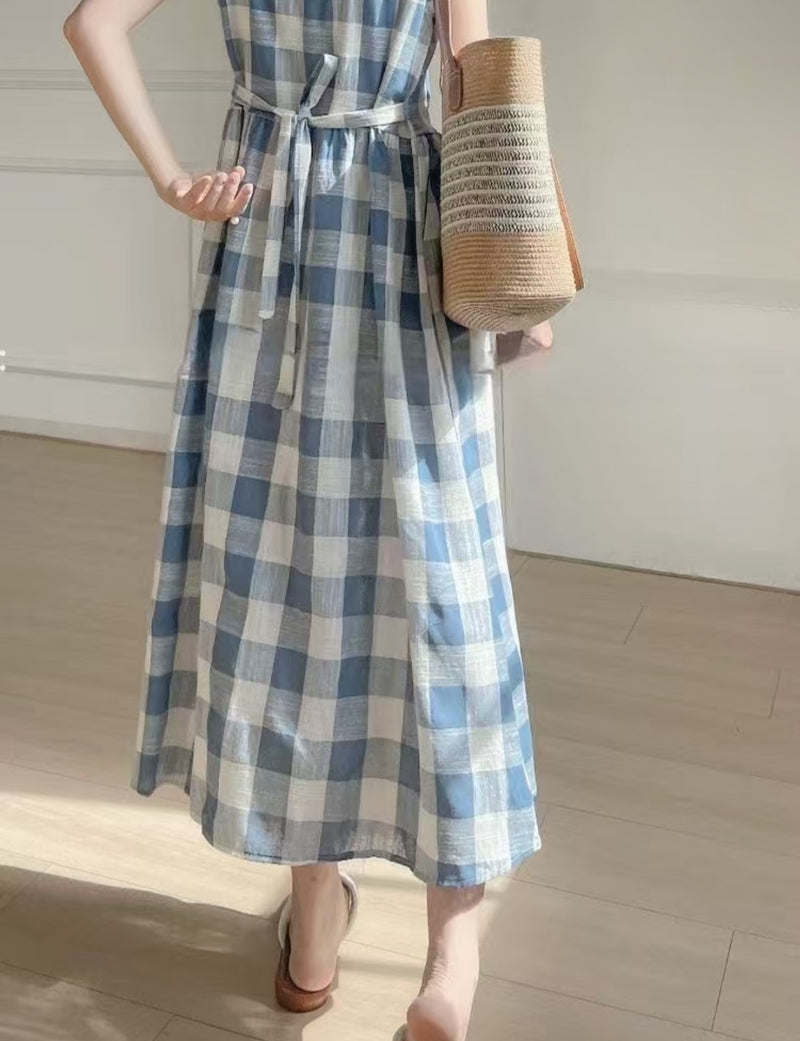 Linen checked sweet dress
