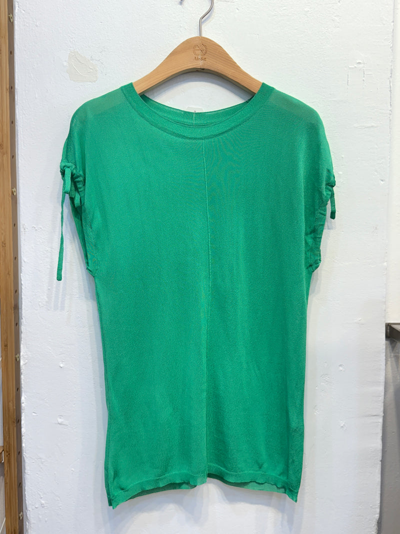 Green Knit Top with Drawstring Shoulders