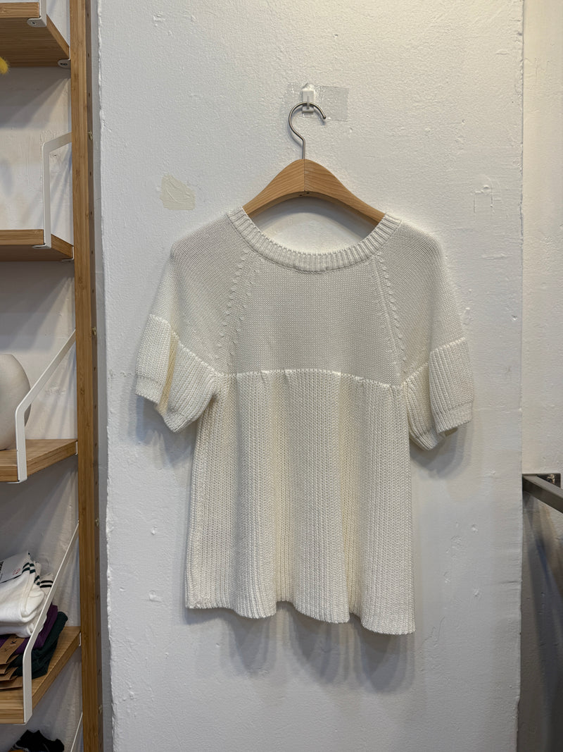 White Knit Short Sleeve Top