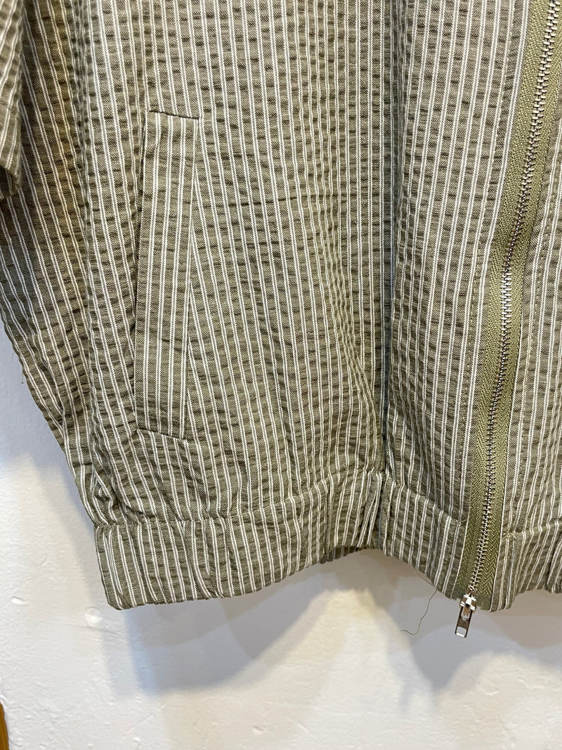 Green Striped Short-Sleeve Zip-Up Jacket