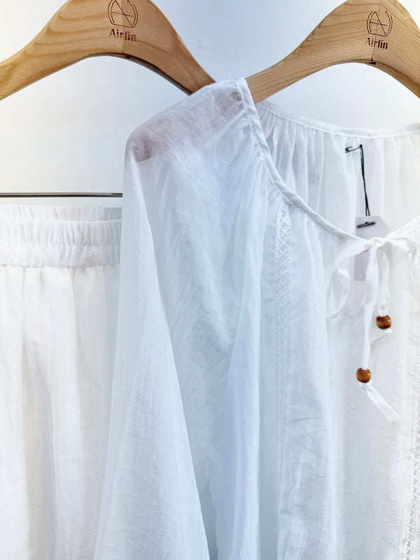 Hollow-Out Linen Shorts and T-Shirt Set