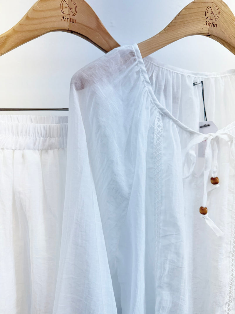 Hollow-Out Linen Shorts and T-Shirt Set