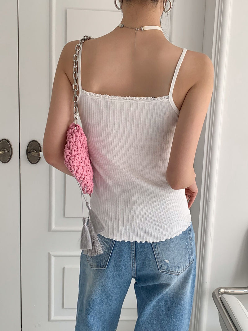 Lace Trim Cotton Bowknot Camisole