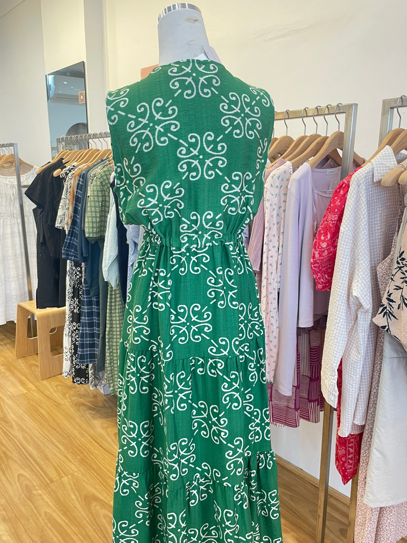 Summer Green Pattern Maxi Dress