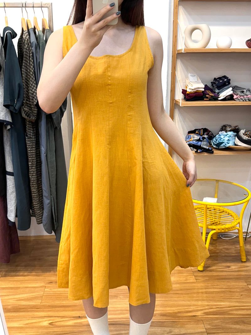 100% Linen Yellow Sleeveless Dress