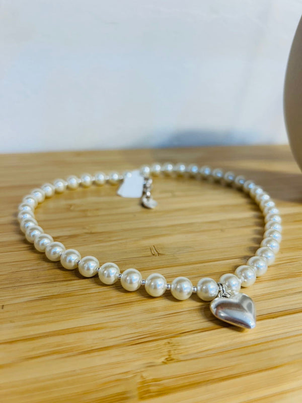 Big Silver heart pearl necklace