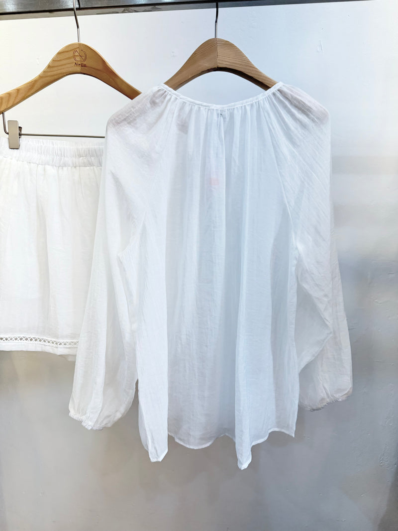 Hollow-Out Linen Shorts and T-Shirt Set