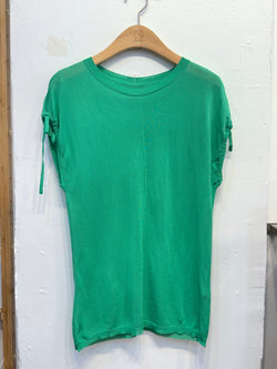 Green Knit Top with Drawstring Shoulders