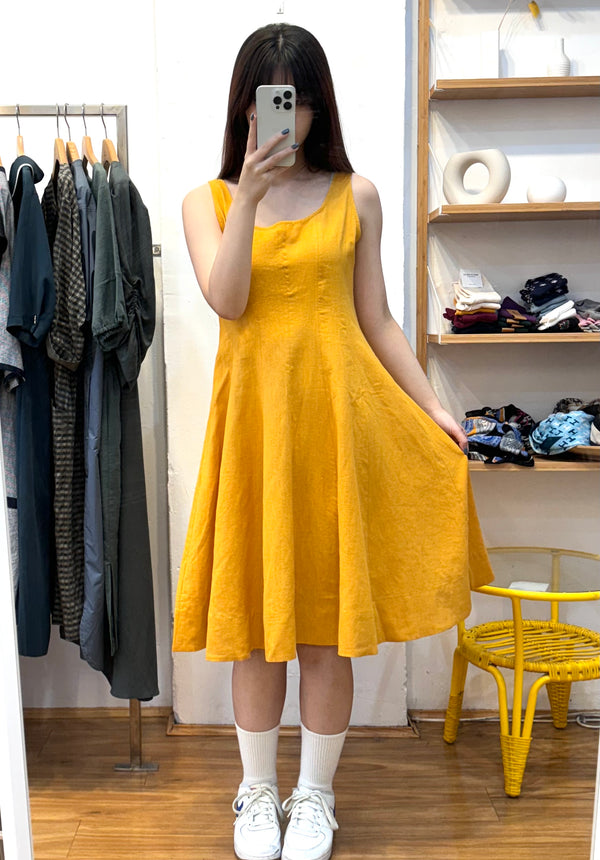 100% Linen Yellow Sleeveless Dress