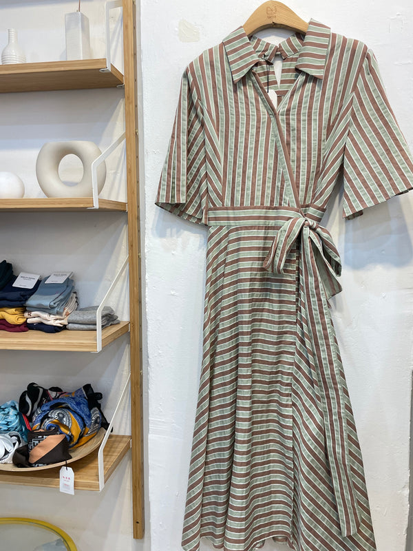 Green and Brown Striped Dress
