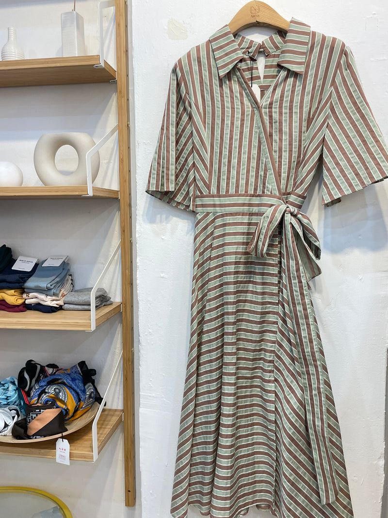 Green and Brown Striped Dress