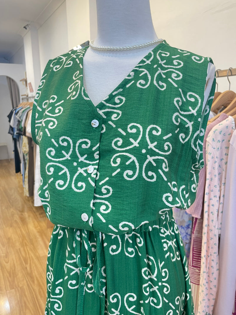 Summer Green Pattern Maxi Dress