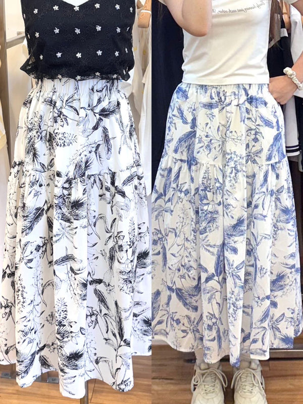 Fresh Pattern Summer Blue / Black Long Skirt