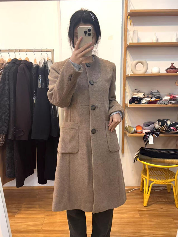 Soft Brown Alpaca Wool Blended Coat