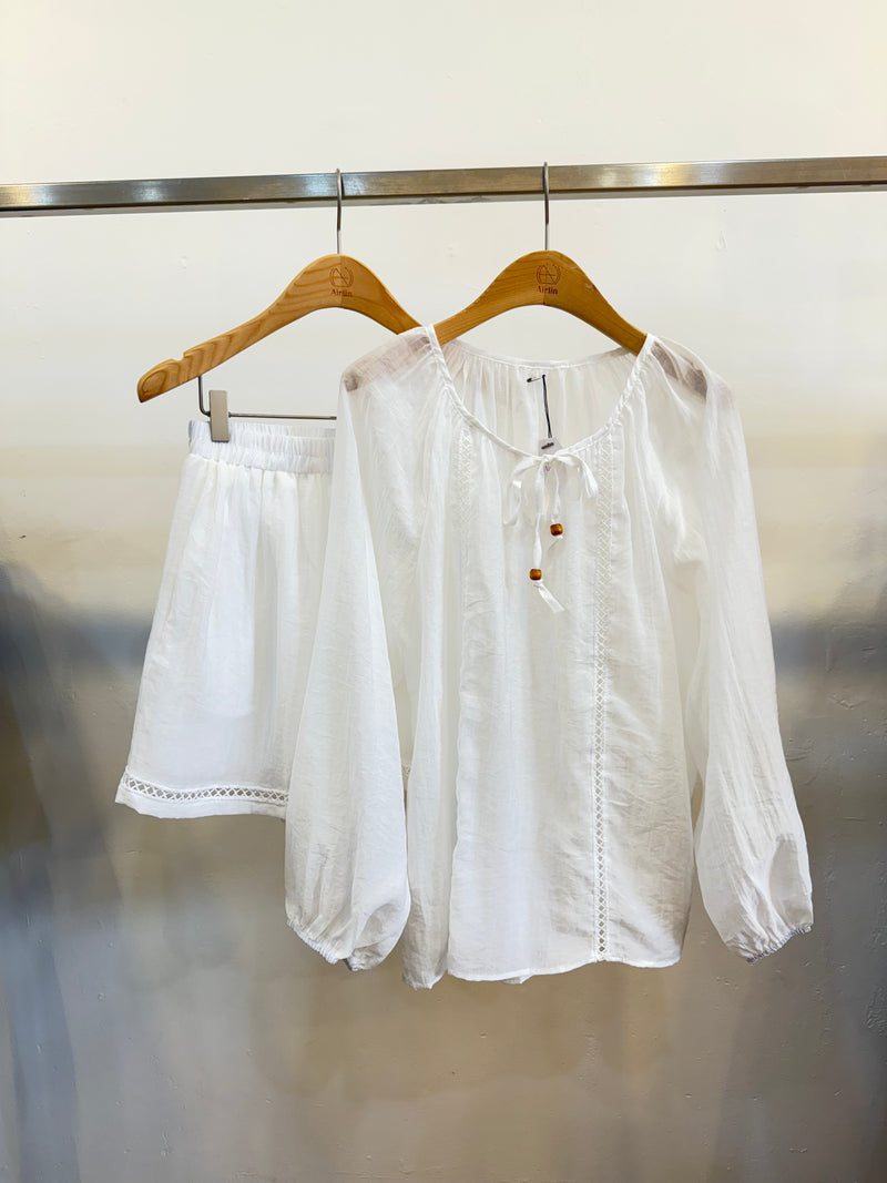 Hollow-Out Linen Shorts and T-Shirt Set