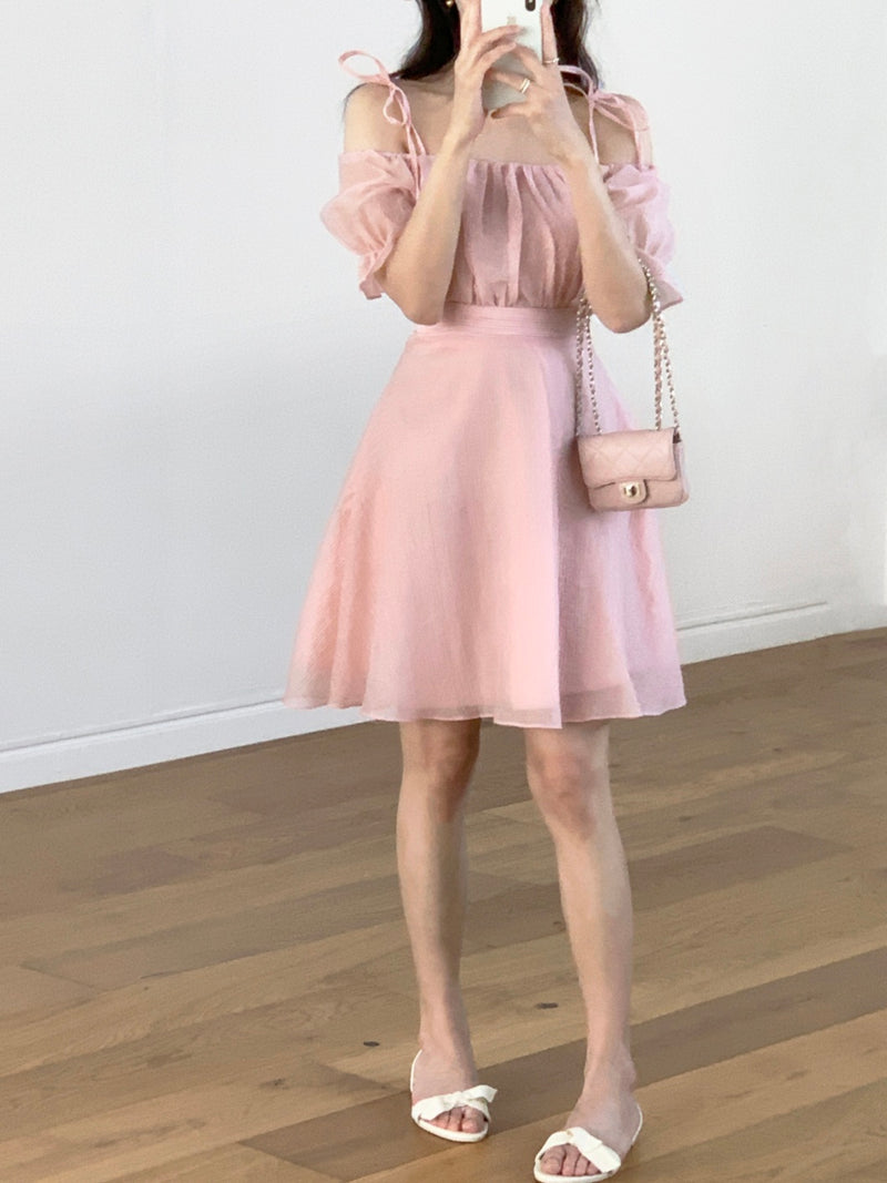 Off-shoulders pink love mini dress