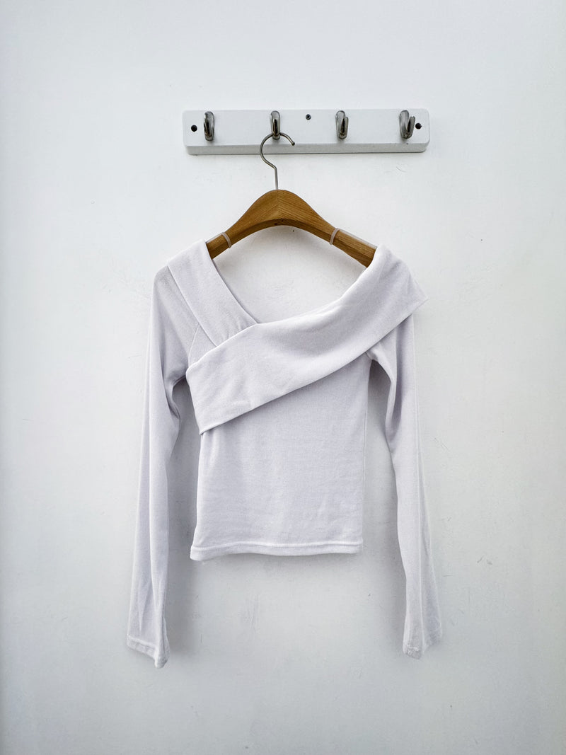 White Shoulder Long Sleeve Top