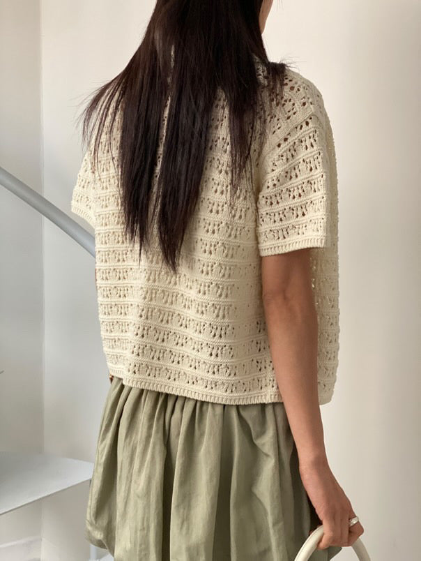 Short-Sleeve Knit Hollow-Out Shirt