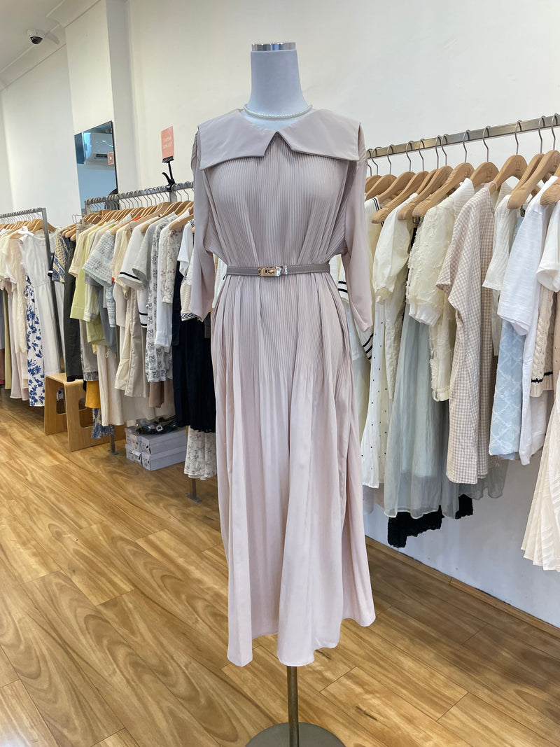 Beige Long Pleated Oversized dress