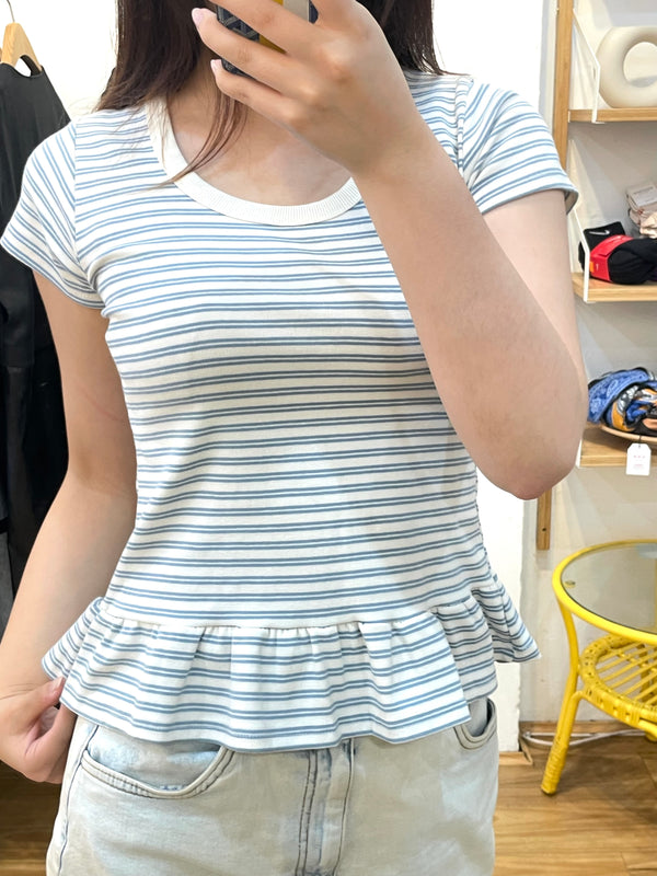 Ruffle-Hem Striped Tee