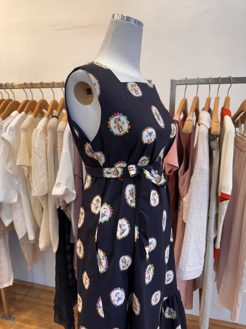 Black Cartoon Painting Sleeveless Pattern Dress