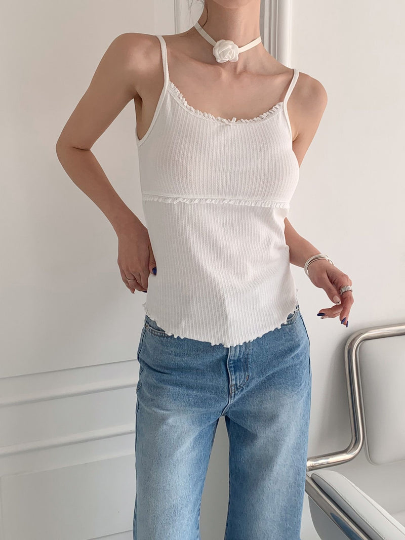 Lace Trim Cotton Bowknot Camisole