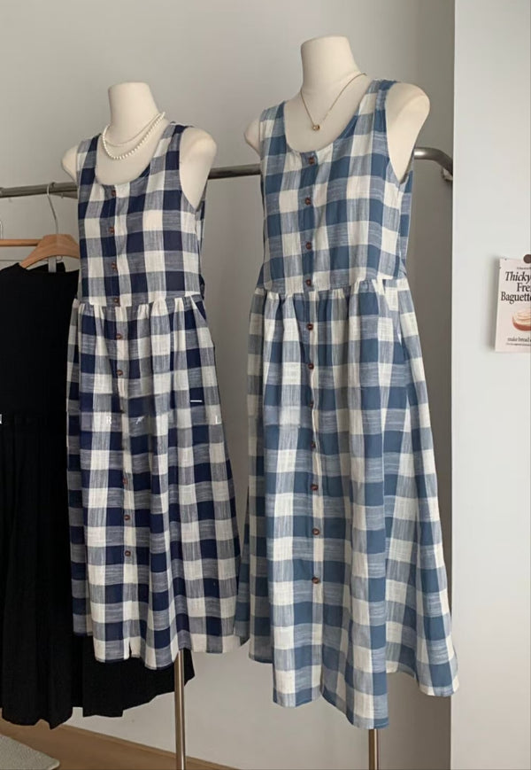 Linen checked sweet dress