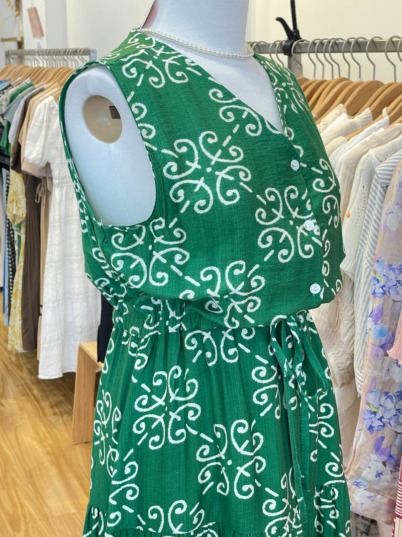Summer Green Pattern Maxi Dress