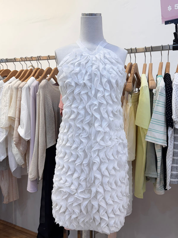 White Ruffe Texture Dress