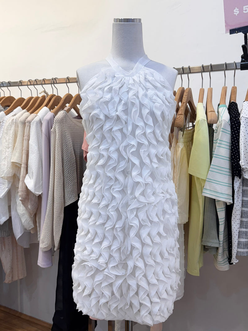 White Ruffe Texture Dress