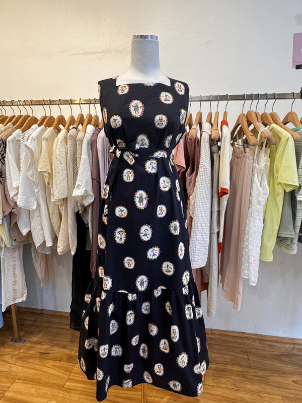 Black Cartoon Painting Sleeveless Pattern Dress