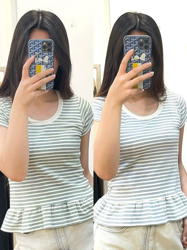 Ruffle-Hem Striped Tee