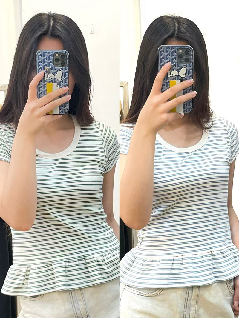 Ruffle-Hem Striped Tee
