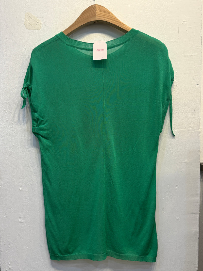 Green Knit Top with Drawstring Shoulders