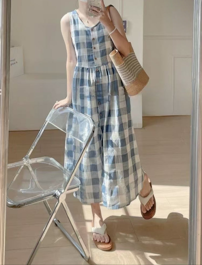 Linen checked sweet dress