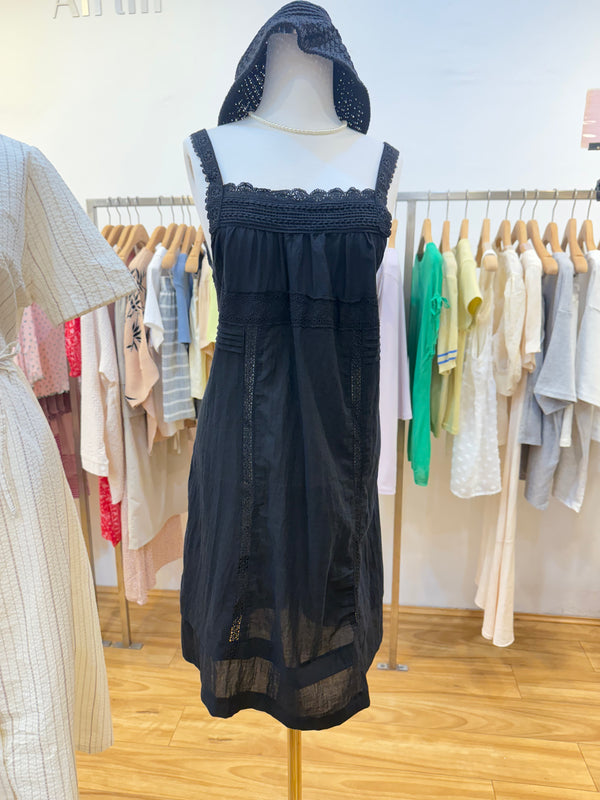 Black Lace Trim Midi Slip Dress