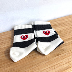 Hearts White Black Stripes Socks