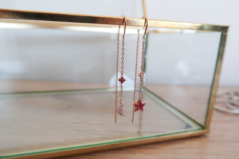 Rose Gold Star and Moon Earrings