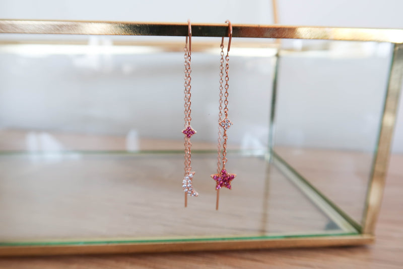 Rose Gold Star and Moon Earrings