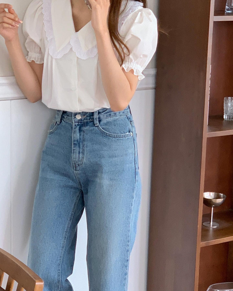 Lovely Collar puff blouse tops