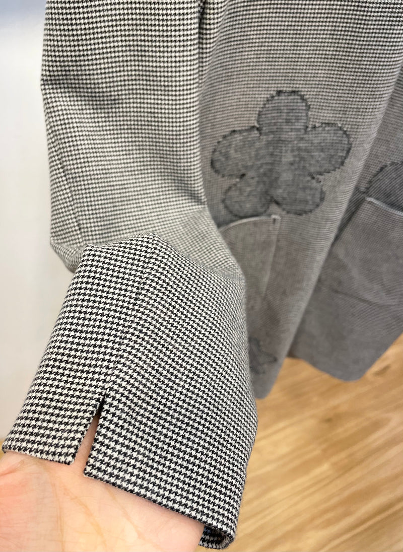 Grey blouse top with fur scarf